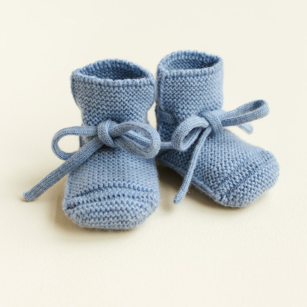 Hvid Merino Wool Booties Light Blue, 0-9m