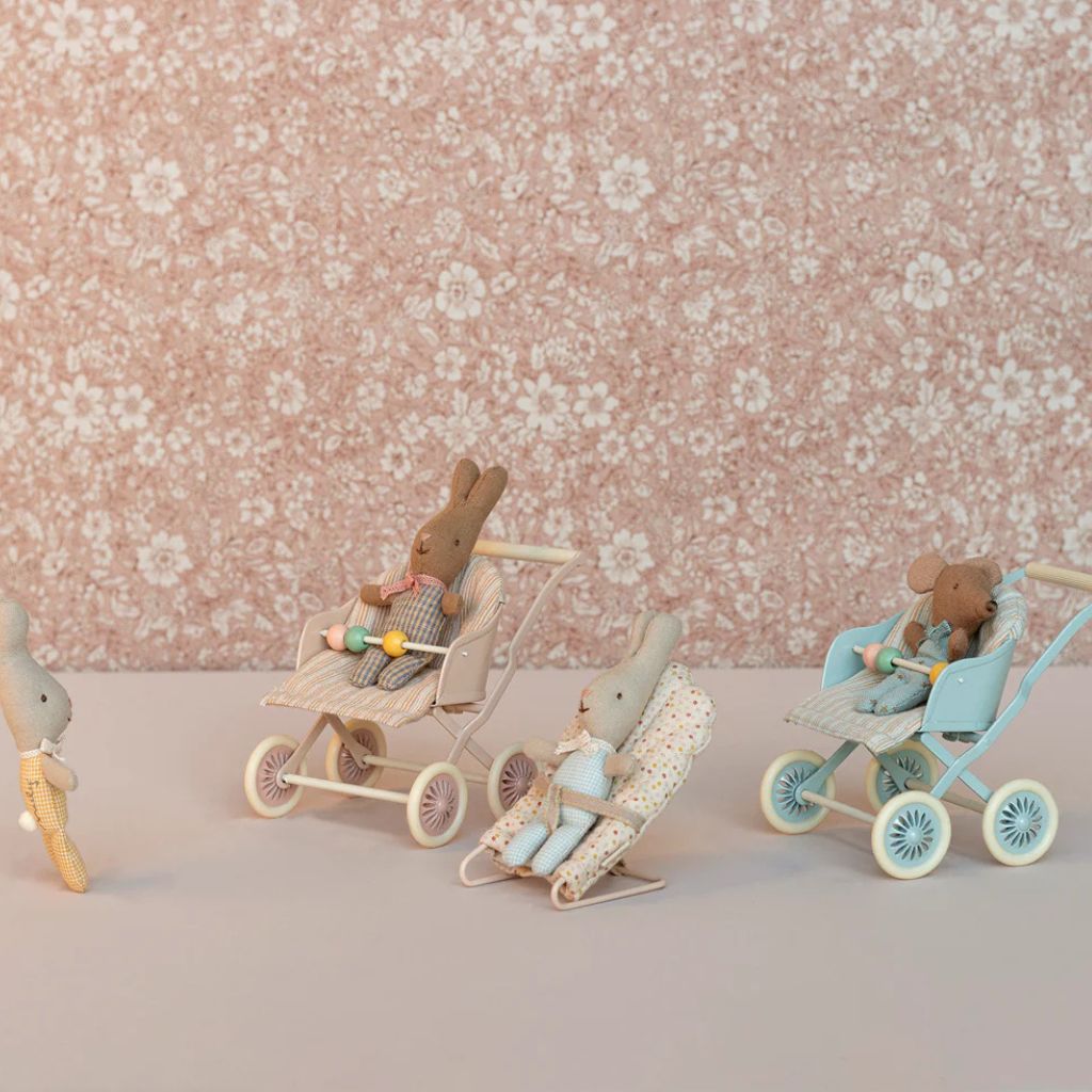 Maileg Stroller, Baby Mouse - Blue