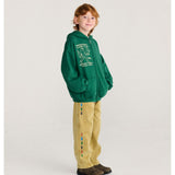Bobo Choses Mr. Footish zipped hoodie in dark green organic cotton, full zip front, hood, loose fit