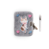 Great Pretenders Cuddle Cat Mini Furry Journal with Pen, Lock, & 2 Keys, Grey