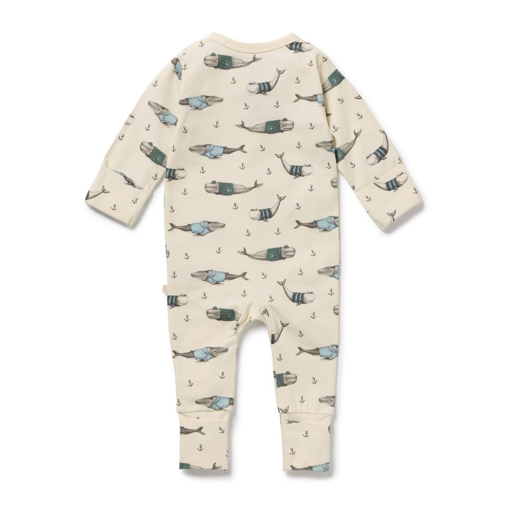 Wilson & Frenchy Woolly Whales Organic Zipsuit with Feet