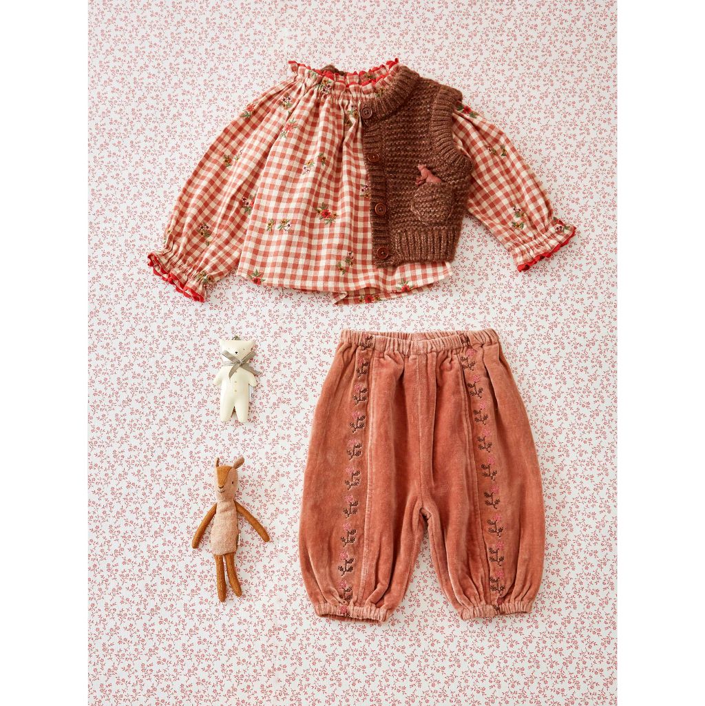 Emile & Ida Wide Embroidered Blouse Gingham Embroidery