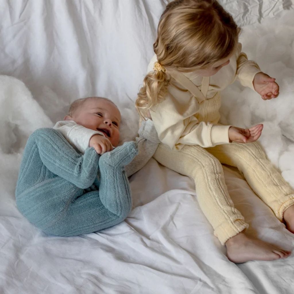 Silly Silas Granny Teddy Footed Cotton Tights Misty Blue