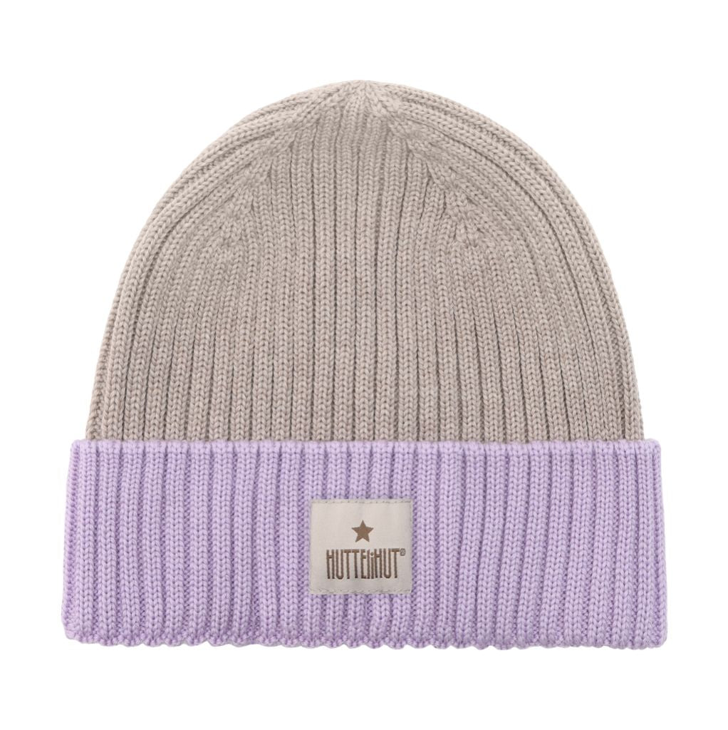 Huttelihut Hat Wool Knit Color Block Purple Rose