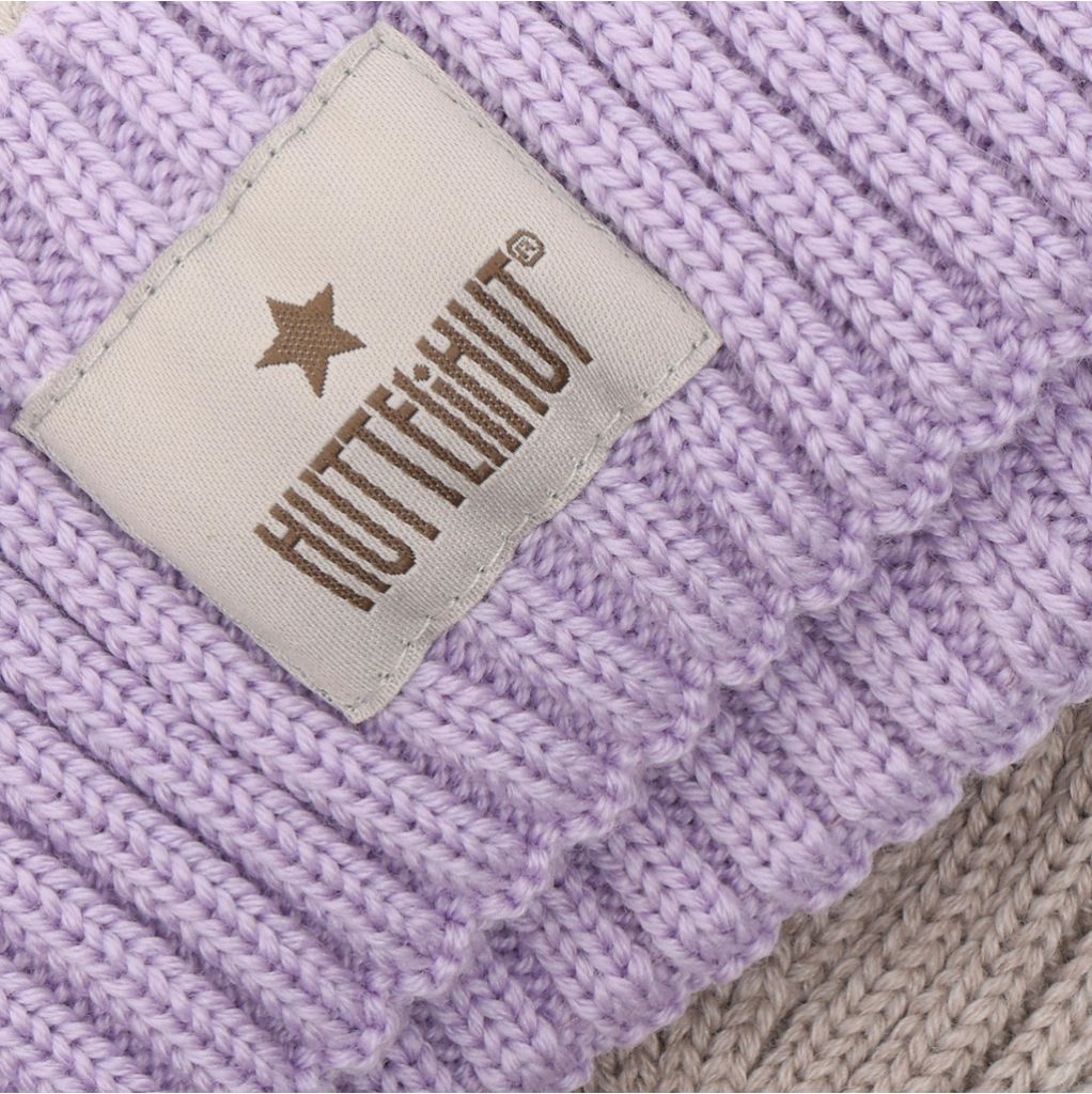 Huttelihut Hat Wool Knit Color Block Purple Rose