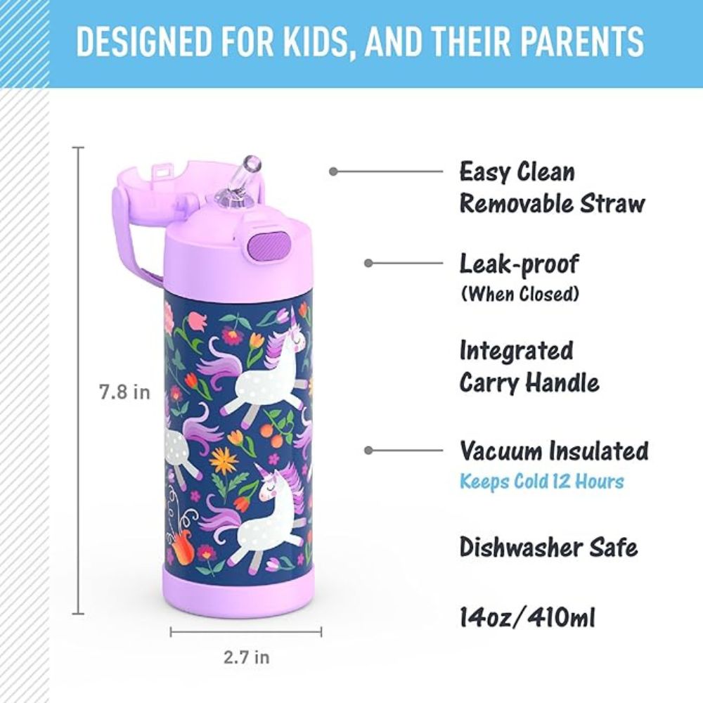 Thermos Stainless Steel Non Licensed FUNtainer Water Bottle- Unicorn Blooms 410ml