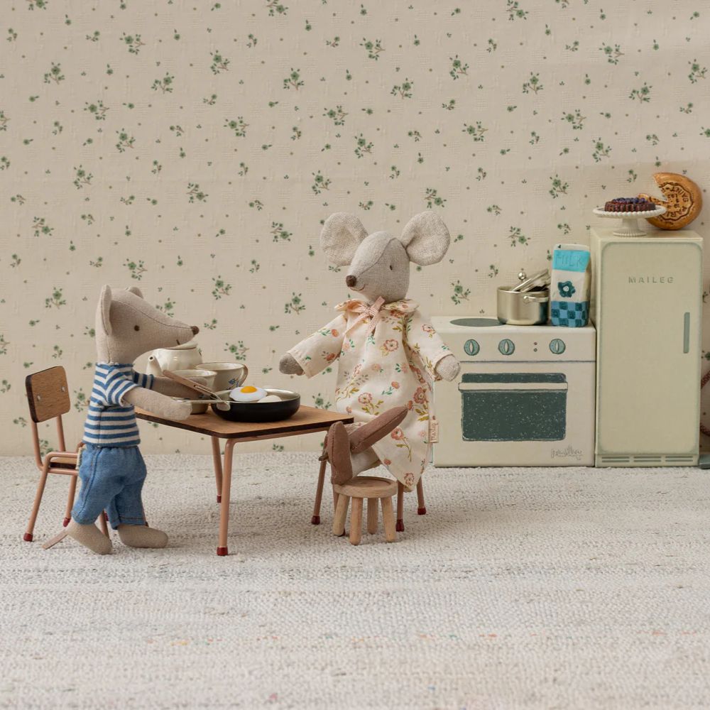Maileg Table and chair set, Mouse - Dark powder
