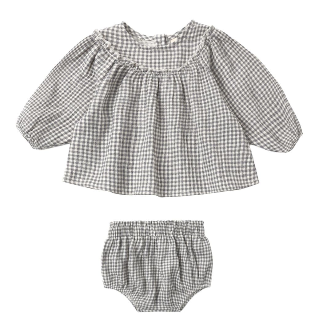 Quincy Mae Mia Top + Bloomer Set Midnight Gingham