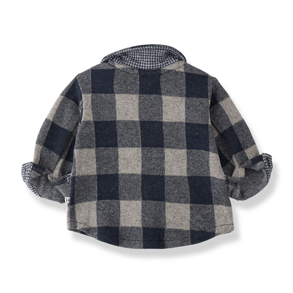 1 + in the Family MODENA blue gingham baby shirt in fleece with a collar and button front
