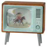 Vintage-style toy television with a cowboy on a horse screen