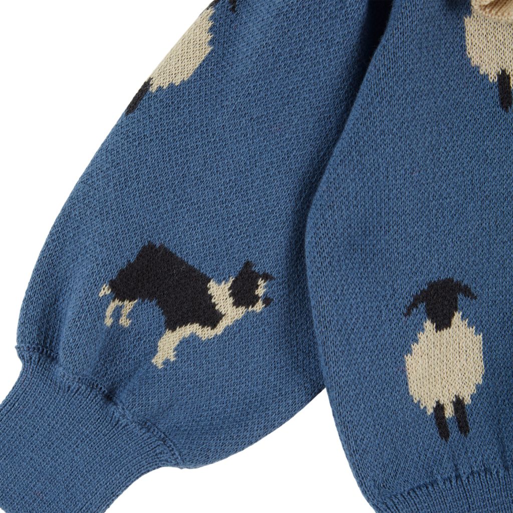 Emile & Ida Jacquard Ruffle Collar Cardigan Blue Sheep