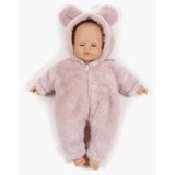 Minikane Émilie, soft-body doll 36cm with sleeping eyes and Winnie jumpsuit in pink faux fur