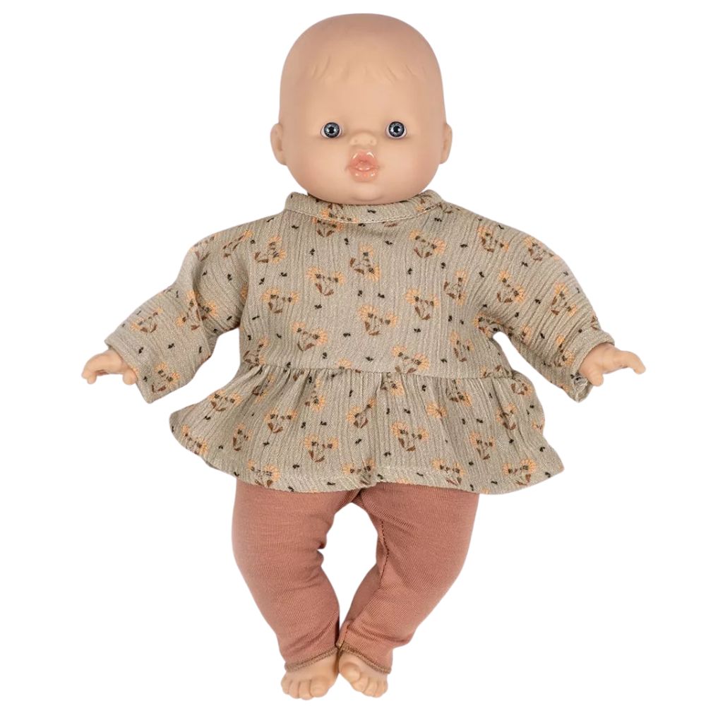 Minikane Babies Collection 28cm-Ophélia top set in Éloïse crepe and brown sugar jersey