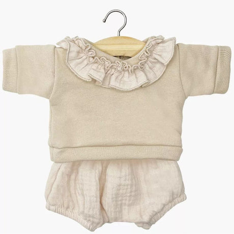 Minikane Babies Collection 28cm- Marion set: linen fleece top with collar and putty bloomers