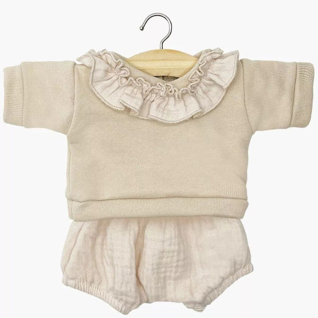 Minikane Babies Collection 28cm- Marion set: linen fleece top with collar and putty bloomers