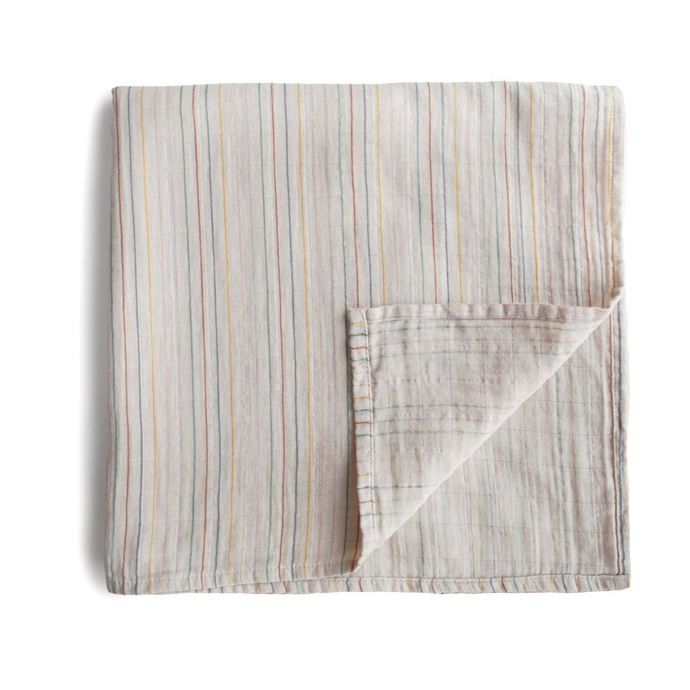 Mushie Organic Cotton Muslin Baby Swaddle - Retro Stripes