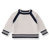 1 + in the Family MILANO cream baby knitted pullover in wool blend with navy tipped ribbing