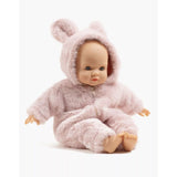Minikane Émilie, soft-body doll 36cm with sleeping eyes and Winnie jumpsuit in pink faux fur