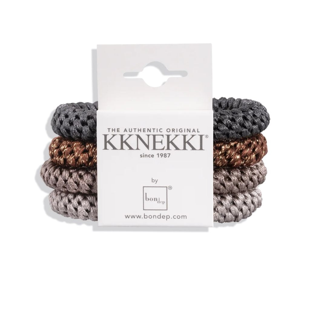 Kknekki Original Hair Tie Bundle 4 pcs - Charcoal, Linen Glitter