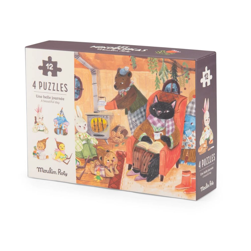 Moulin Roty Les Minouchkas- 4 Mini Puzzles, A Perfect Day