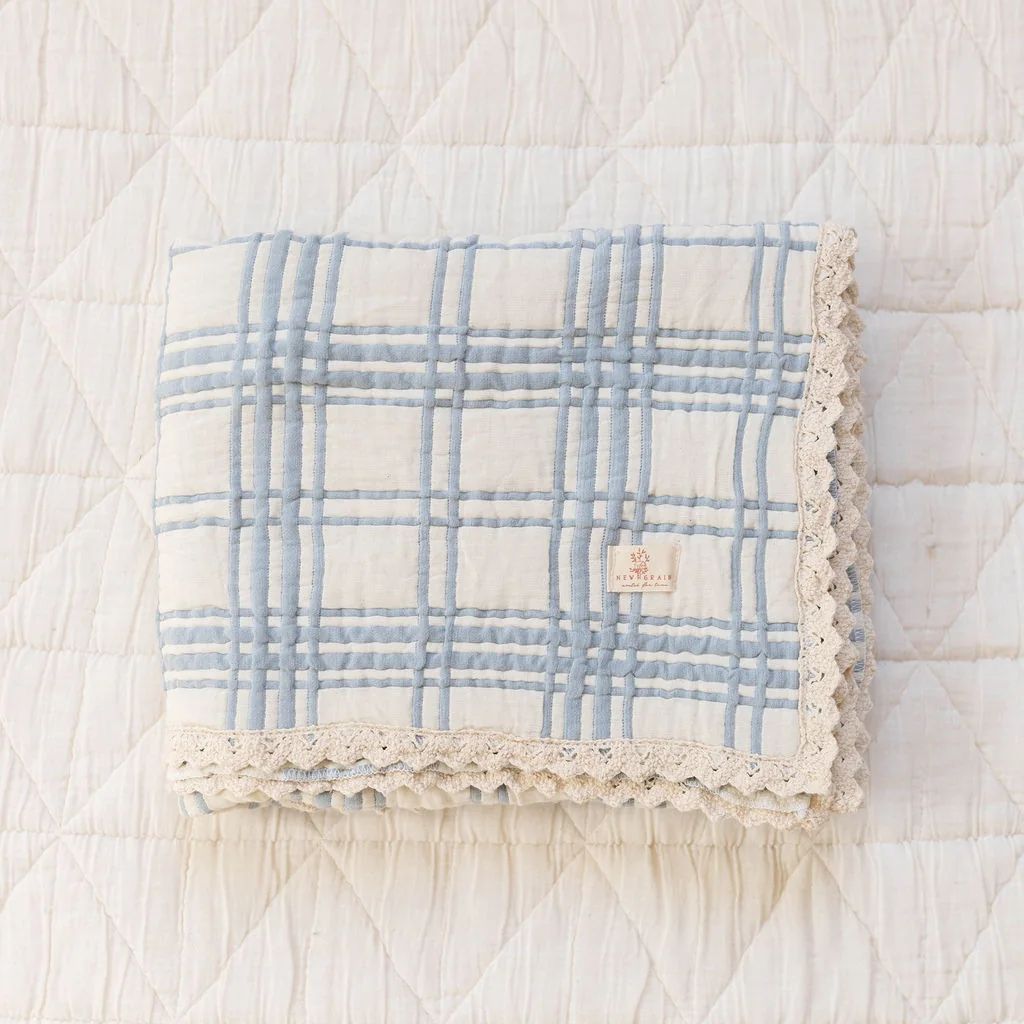 New Grain French Plaid Quilt - Powder