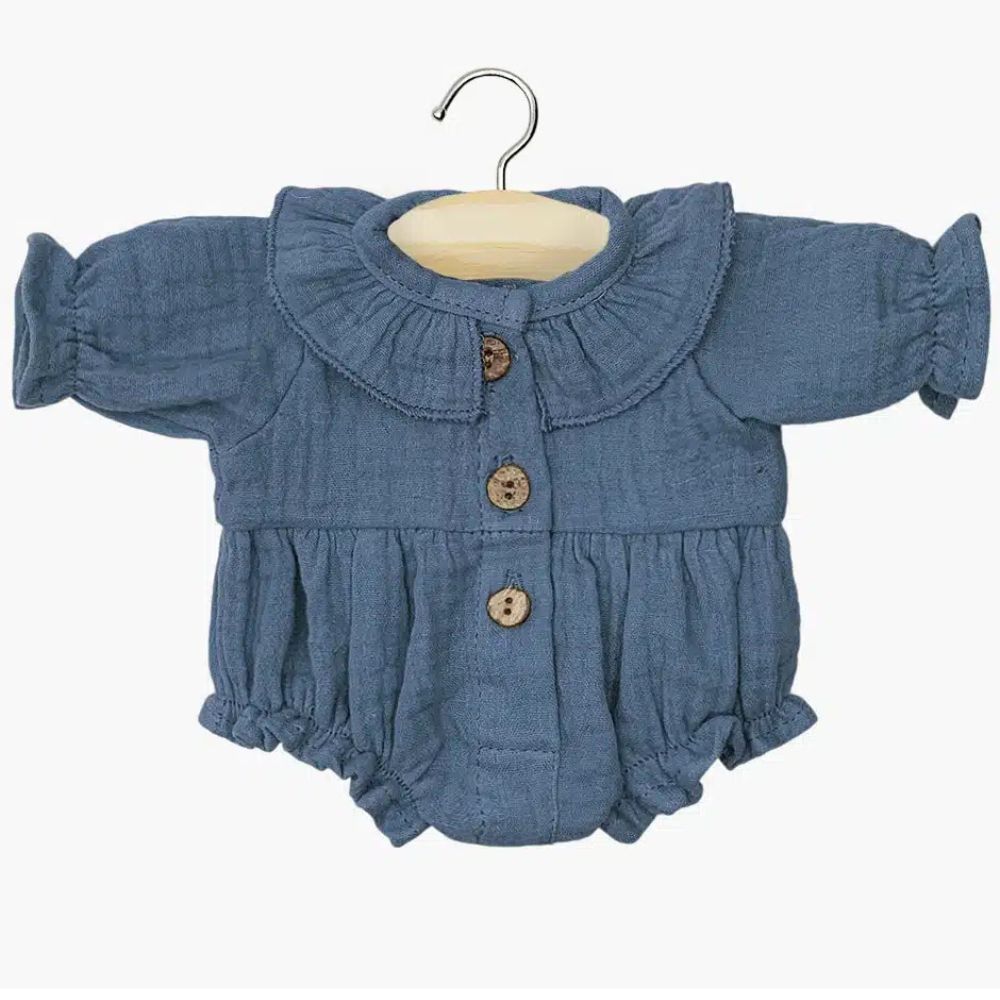 Minikane Clothing for 34cm Gordis Dolls- Léonore romper in overseas blue cotton gauze