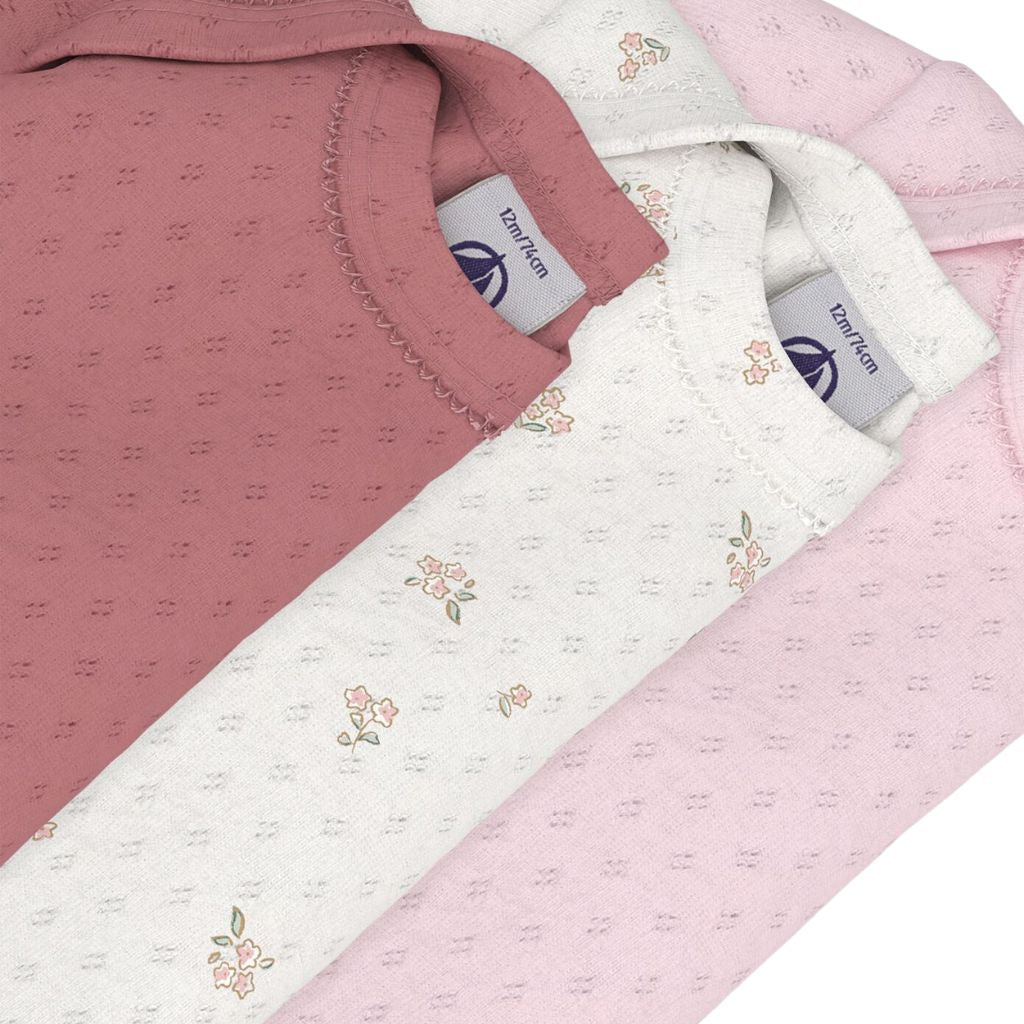 Petit Bateau LS Bodies 3pcs Pointelle Rosewood / Pink