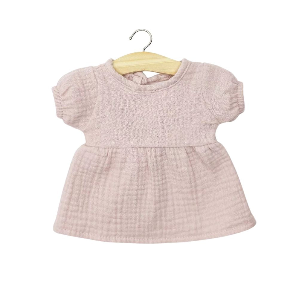 Minikane Babies Collection 28cm - Faustine dress with balloon sleeves in orchid pink cotton gauze