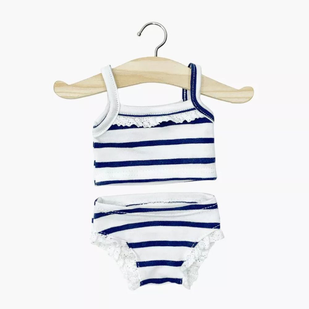 Minikane Clothing for Gordis Dolls 34cm- Les P’tits Basiques – Girls’ underwear in Navy Blue Striped jersey with lace