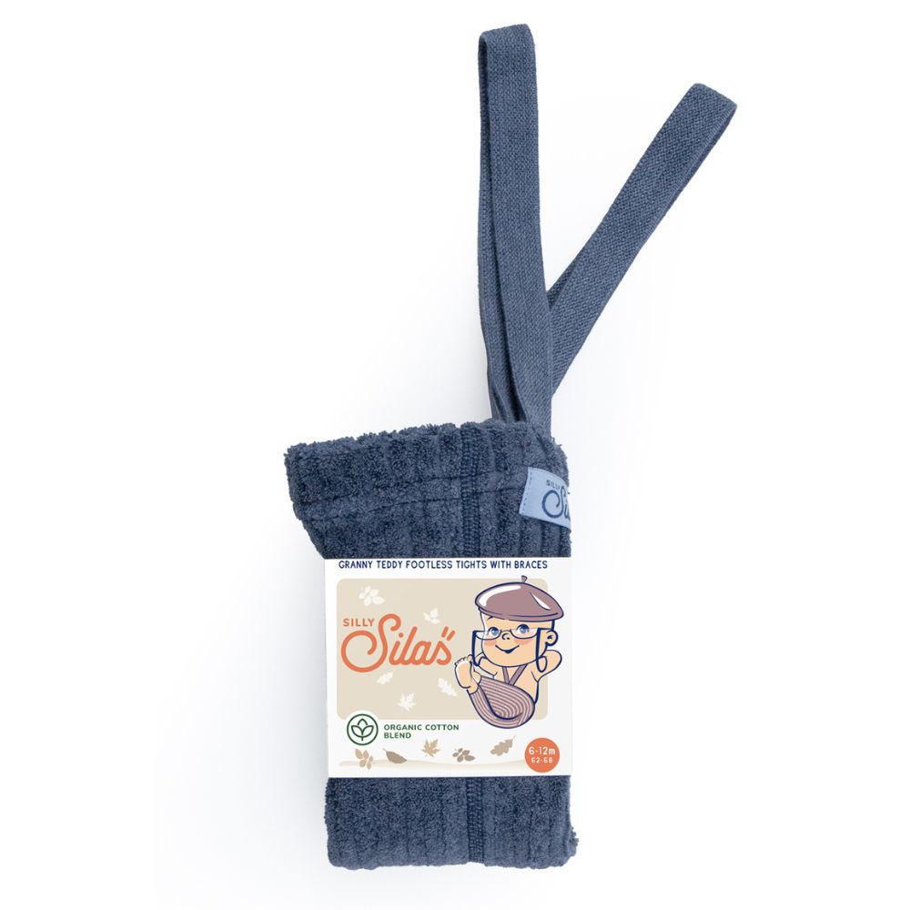 Silly Silas Granny Teddy Footless Tights Steel Blue