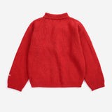 Bobo Choses Blossom cardigan in red recycled wool and cashmere knit, boxy fit, button front