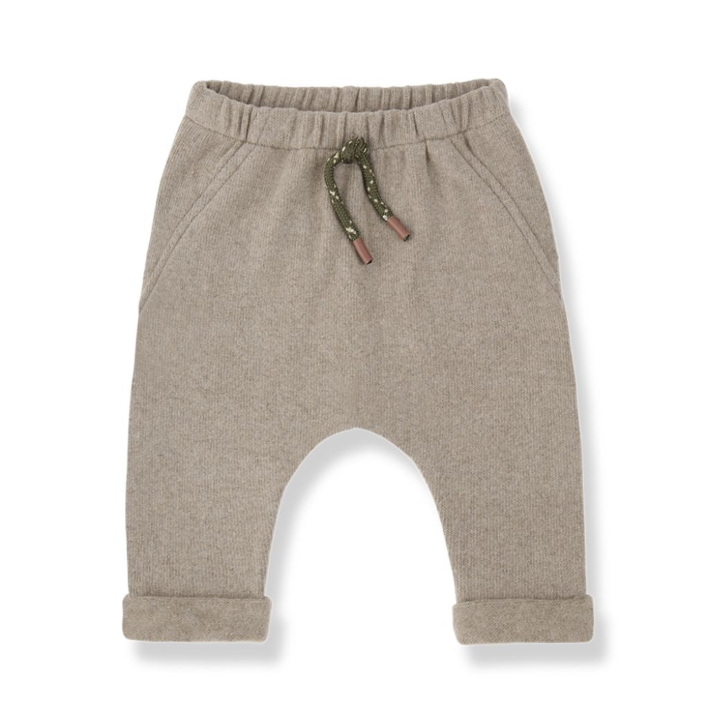 1 + in the Family NUNAVUT beige baby pants in soft plain fleece with cuffed ankles