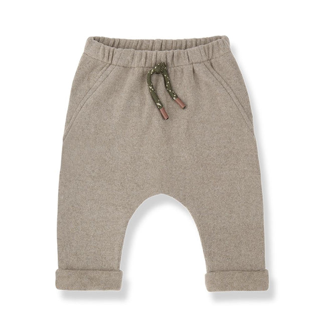 1 + in the Family NUNAVUT beige baby pants in soft plain fleece with cuffed ankles