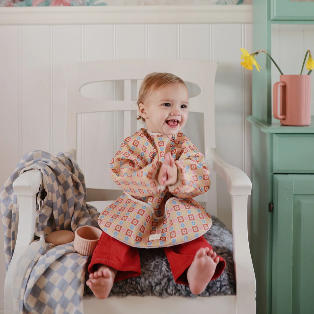 Mushie Long Sleeve Bib - Happy Flowers Check