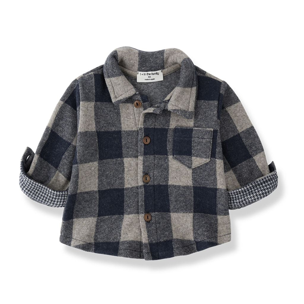 1 + in the Family MODENA blue gingham baby shirt in fleece with a collar and button front