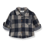 1 + in the Family MODENA blue gingham baby shirt in fleece with a collar and button front