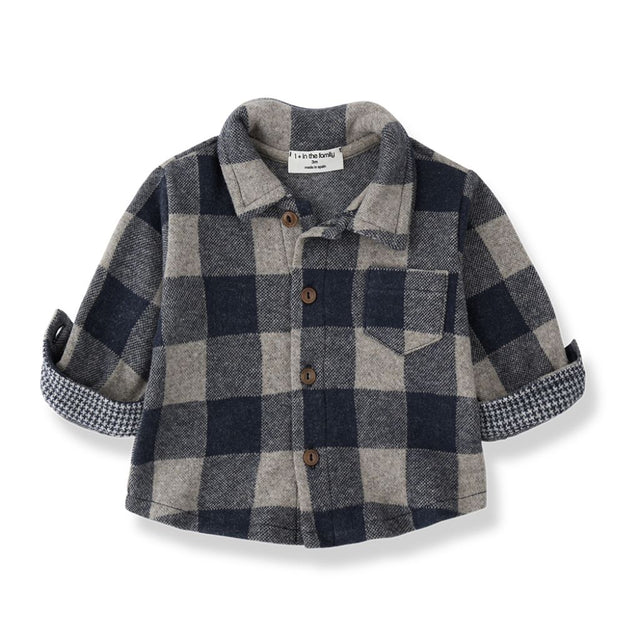 1 + in the Family MODENA blue gingham baby shirt in fleece with a collar and button front