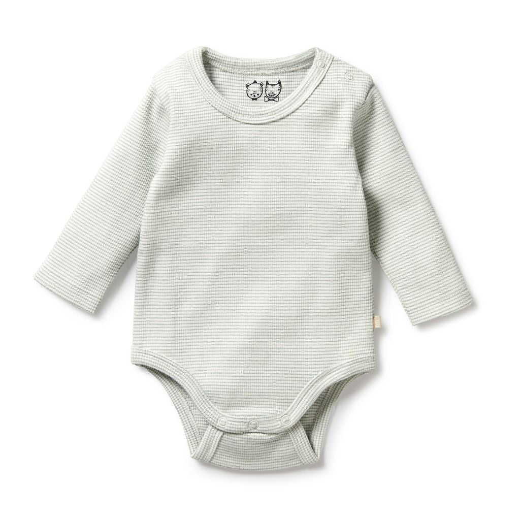 Wilson & Frenchy Organic Stripe Rib Long Sleeved Bodysuit Fern