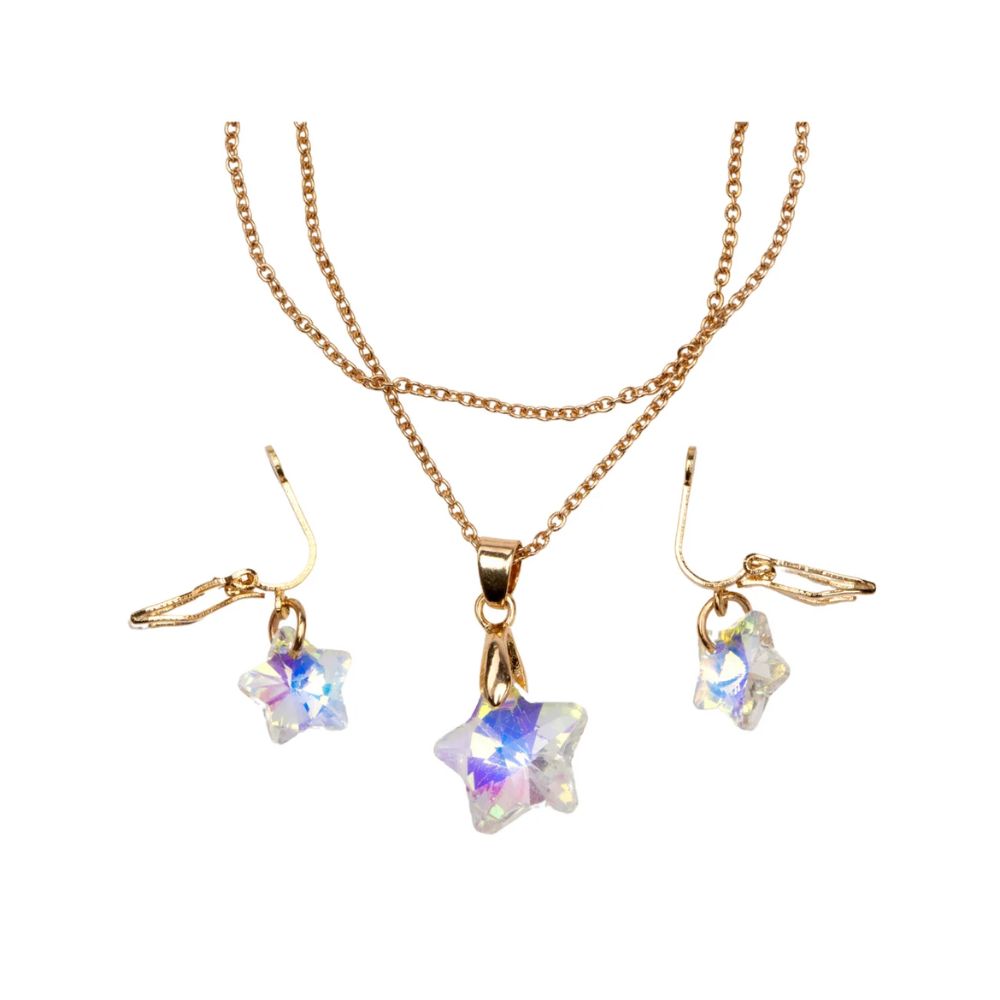 Boutique Holographic Star Necklace with RIng Set, Necklace Clip On Earring Set Assorted
