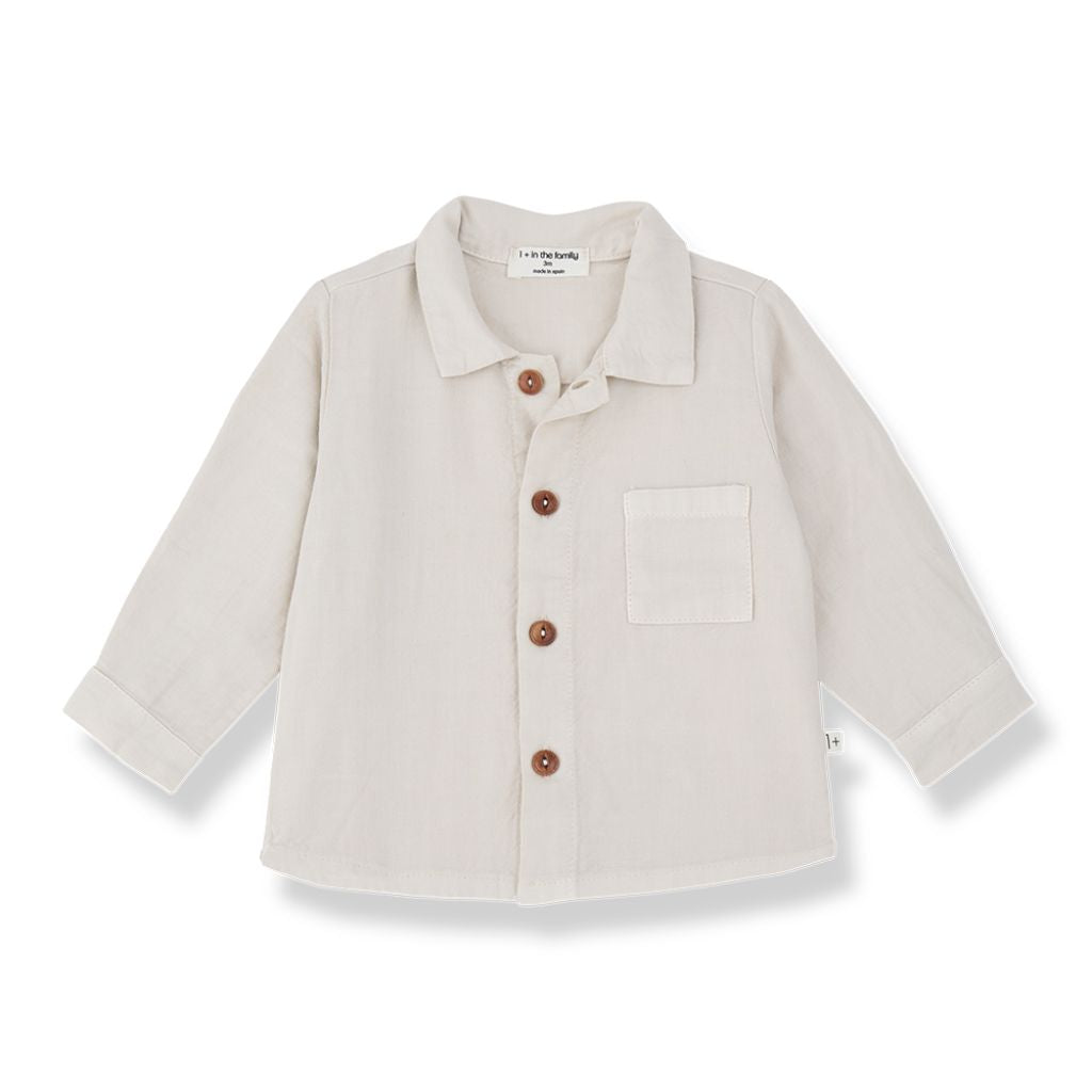 1 + in the Family TELLARO cream baby button-down shirt in viyella with a chest pocket