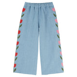 Emile & Ida Embroidered Tulip Denim Pants Washed Blue
