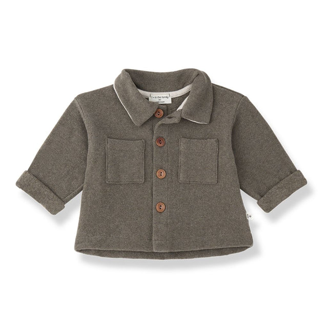 1 + in the Family TRENTO taupe baby overshirt in soft plain fleece with a collar and chest pockets
