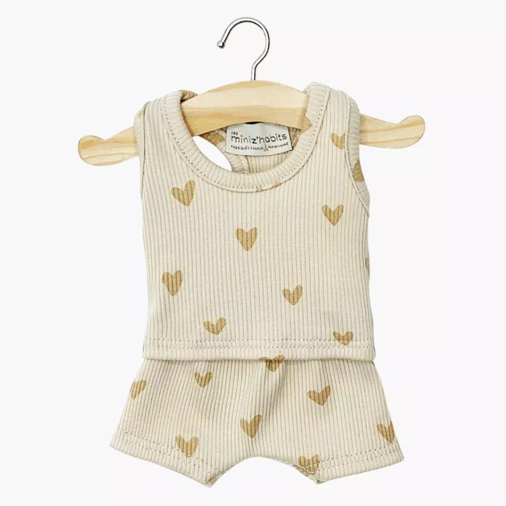 Minikane Clothing for Gordis Dolls 34cm- Les P’tits Basiques – Marcel Ribbed Knit Underwear with Little Beige Hearts