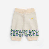 Bobo Choses Baby Stamp Bloom knitted pants in cream organic cotton knit, rib waist, straight leg
