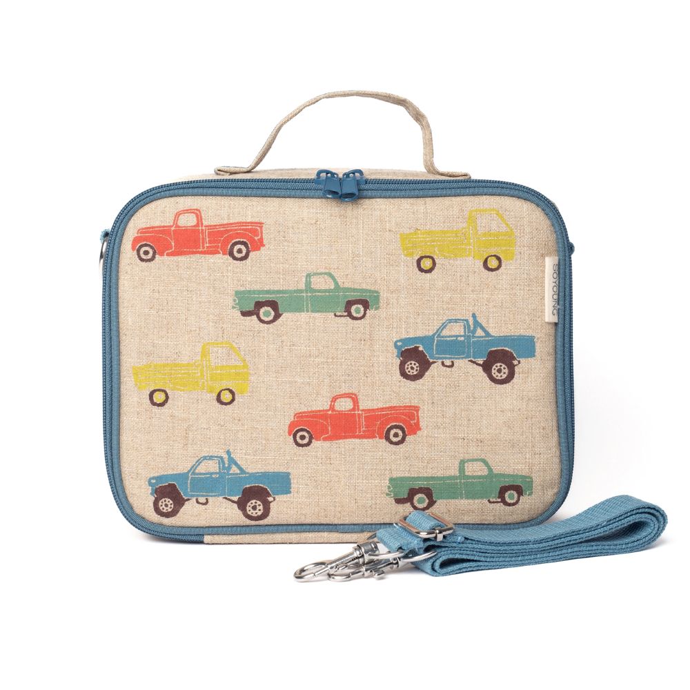 Lunch Box Raw Linen - Vintage Trucks