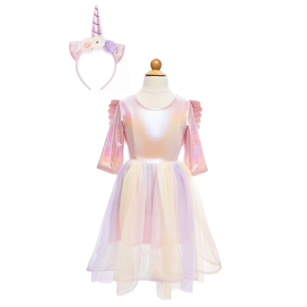 Alicorn Dress with Wings & Headband, White, Size 5-6