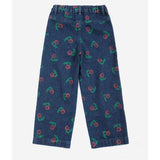 Bobo Choses Stamp Bloom denim pants in navy organic cotton, all over stamped floral print