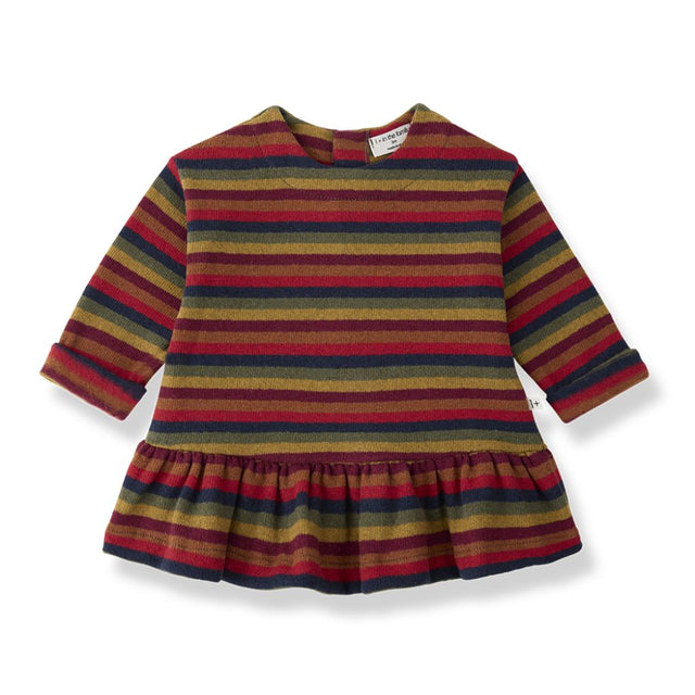 1 + in the Family INUVIK multicolour striped baby dress in soft fleece with a ruffled peplum hem