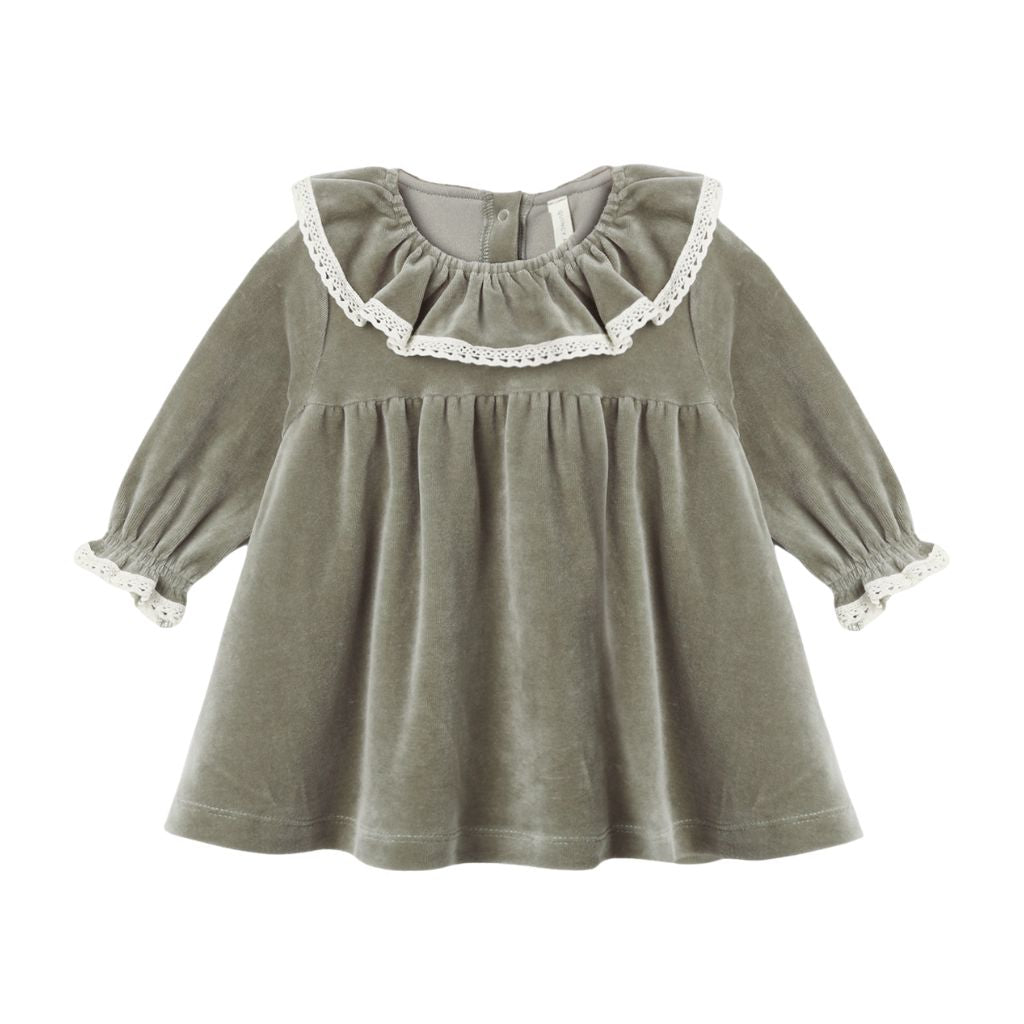 Quincy Mae Velour Baby Dress Spruce