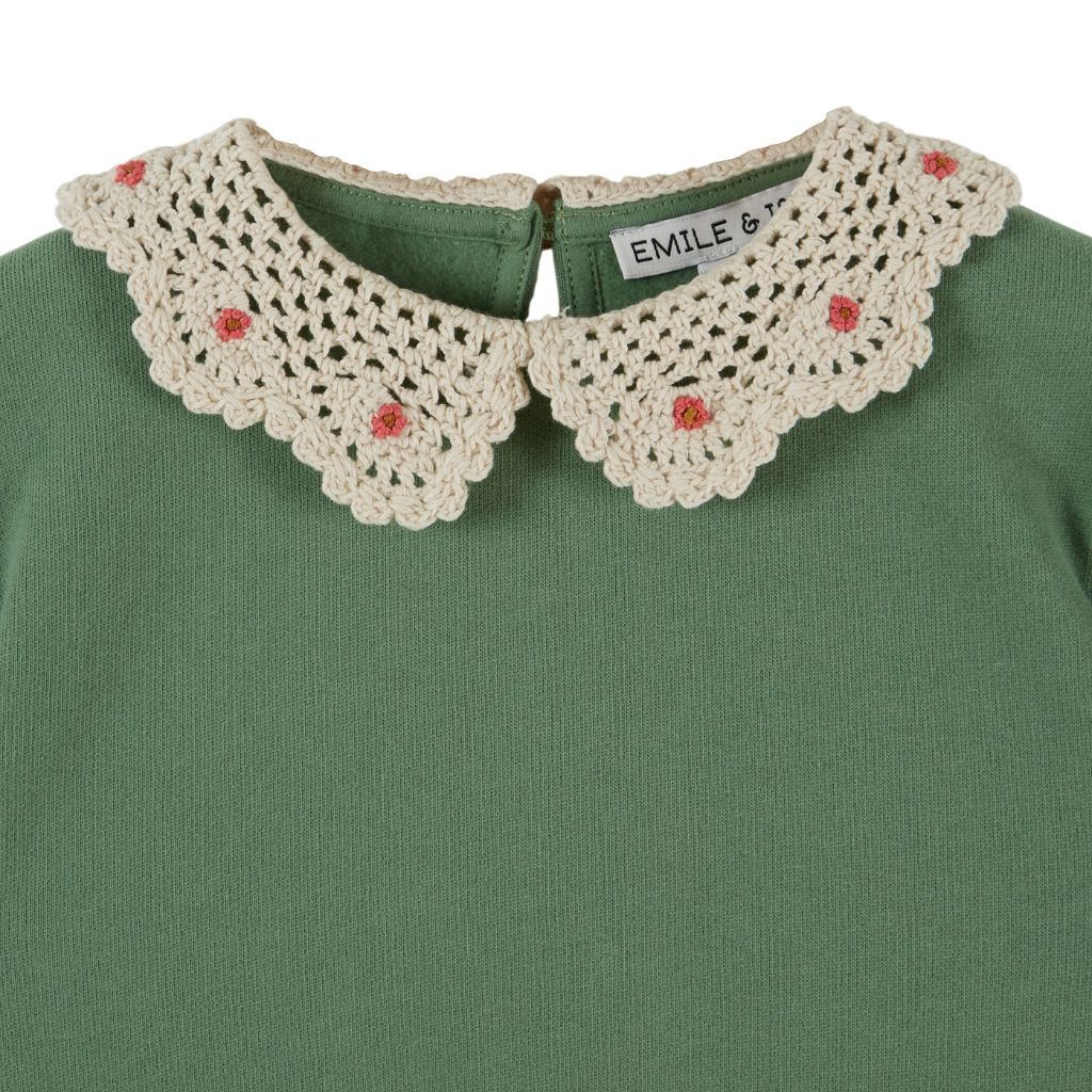 Emile & Ida Crochet Collar Sweatshirt Olive